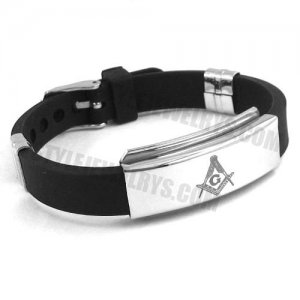 Stainless Steel Bracelet Black Rubber Masonic Symbol Bracelet SJB0214