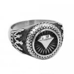 Stainless Steel Carved Diamond Ring Silver Wedding Ring Biker Ring SWR0704