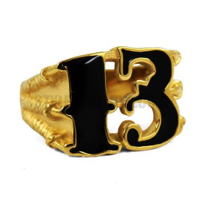Stainless Steel Carved Word Ring Gold Dragon Claw Halloween Ring SWR0347G