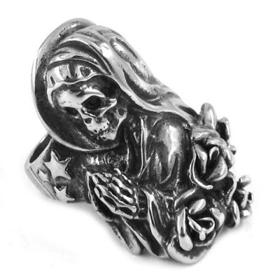 Stainless steel ring bow down skull SWR0181
