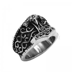 Wholesale Tribal Symbol Myth Thor Hammer Ring Stainless Steel Jewelry Ring Celtic Knot Ring Norse Viking Wolf Ring Biker Ring SWR0920
