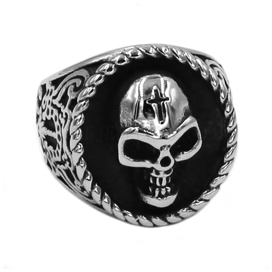 Vintage Gothic Hollow Skull Ring Stainless Steel Hollow Skull Cross Ring Anchor Ring SWR0766 - Click Image to Close