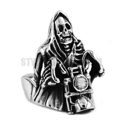 Gothic Stainless Steel Motor Biker Skull Ring SWR0446