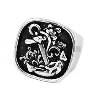 Stainless Steel Ring, Classic Gothic Anchor Signet SWR0569