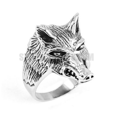 Vintage Gothic Wolf Stainless Steel Mens Ring SWR0525