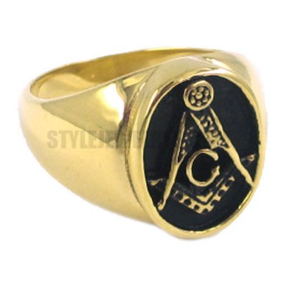 Stainless Steel Ring, Gold Freemason Masonic Ring SWR0014G