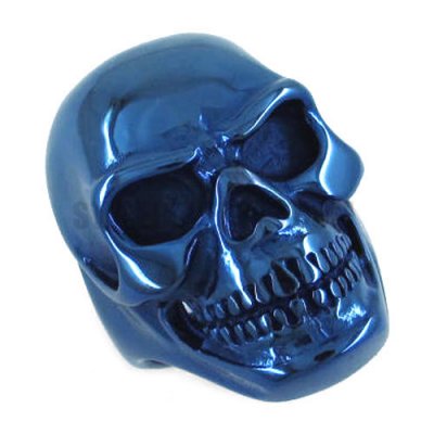 Stainless Steel Jewelry Ring Blue Heavy Gothic Skull Biker Ring SWR0124B