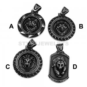 Norse Viking Wolf Lion Bear Pendant Stainless Steel Jewelry Pendant Animal Jewelry Pendant Biker Pendant SWP0625