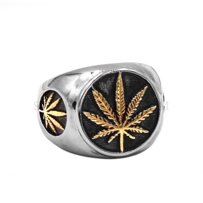 Gold Marijuana Leaf Ring Stainless Steel Jewelry Ring SWR0874