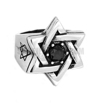 Cubic Zirconia Stainless Steel Ring, Vintage Star of David SWR0676