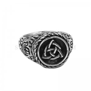 Tribal Norse Viking Rune Ring Stainless Steel Jewelry Celtic Knot Ring Odin's Symbol Rune Signet Biker Ring SWR0988