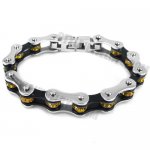Stainless steel bracelet white with black & yellow rhinestone biker bracelet SJB0156
