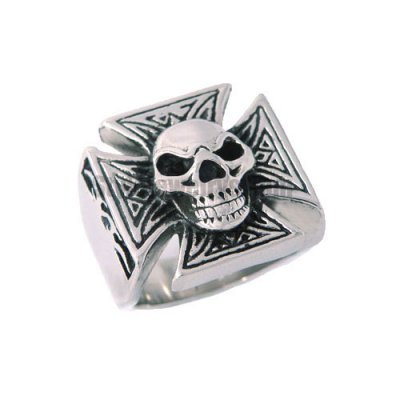 Stainless steel jewelry ring Skull Maltese Cross Signet Ring SWR0004