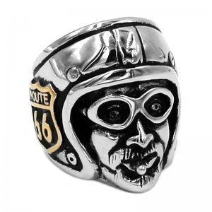 Gothic Biker Skull Ring Plated Gold Stainless Steel Unique Route 66 MC Club Biker Ring SWR0767