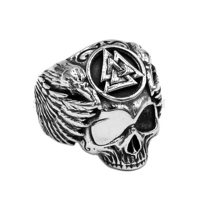 Viking Odin Ravens Skull Ring Stainless Steel Jewelry Norse Viking Wolf Valknut Amulet Eagle Wings Biker Men Ring SWR0935