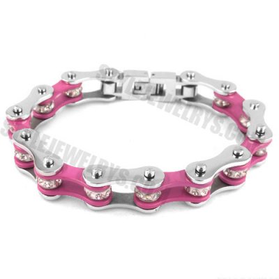 Bling Motorcycle Bracelet Stainless Steel Bracelet Fashion Pink Bicycle Chain Motor Bracelet Biker Women Bracelet SJB0148