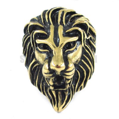 Stainless Steel Gold Lion Head Ring SWR0286