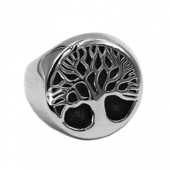 Stainless Steel Ring Band Tree of Life Silver Tone Fashion Jewelry Mens Boys Ring SWR0799 - Click Image to Close