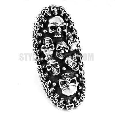 Gothic Stainless Steel Large Black Stone Skull Ring Biker Mens Ring(customized Each 20pcs of Size 8 to Size 14) SWR0556