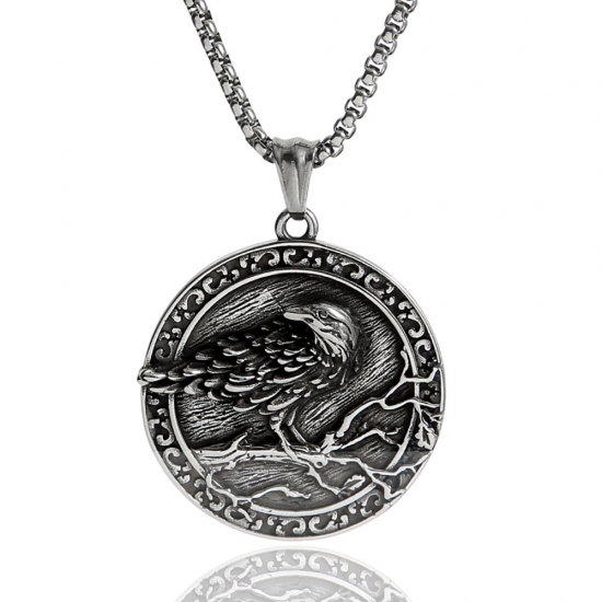 Norse Viking Raven Pendant Necklace Stainless Steel Pendant Animal Jewelry Pendant SWP0673 - Click Image to Close