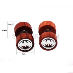 Stainless Steel Earring Brown Natural Round Circle Wood Faux Fake Ear Plug SJE370169