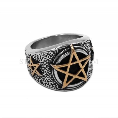 Gold Pentagram Amulet Biker Ring Stainless Steel Jewelry Classic Five-Pointed Star Sheep Goat Biker Men Ring SWR0897