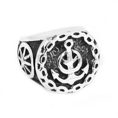 Stainless Steel Mens Ring Class Gothic Anchor Signet SWR0584