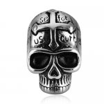Gothic Carved Word Skull Ring Gold Biker Cross Skull Ring SWR0630