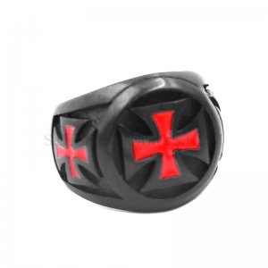 Black Color Red Iron Cross Men Ring Fashion 316L Stainless Steel Jewelry Cross Ring Biker Ring SWR0868
