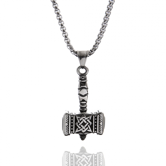 Norse Viking Thor Hammer Pendant Necklace Stainless Steel Pendant Biker Men Pendant SWP0663 - Click Image to Close