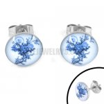 Stainless Steel Blue And White Porcelain Flower Earring SJE370101