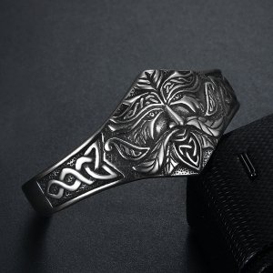 Vintage Norse Viking Warrior Cuff Bracelet Stainless Steel Jewelry Personality Fashion Punk Celtic Knot Biker Men Bangle SMB0001