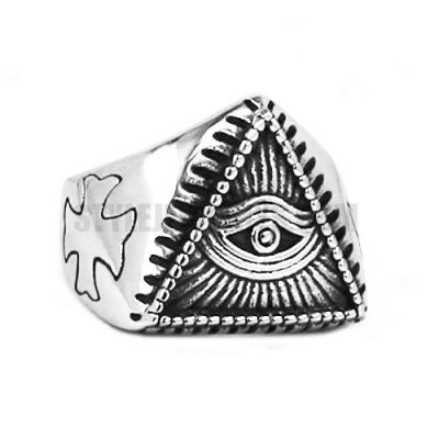 Illuminati Pyramid Eye Symbol Ring Stainless Steel Jewelry Cross Motor Biker Men Ring Wholesale SWR0519