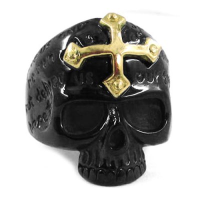 Stainless Steel Gothic Black Cross Skull Men Ring SWR0097B