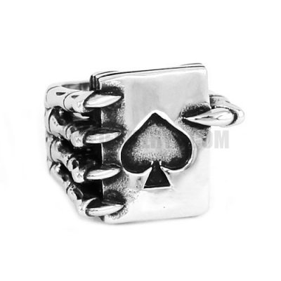 Claw Spades Poker Ring Stainless Steel Jewelry Cool Tribal Ace of Spades Biker Ring Gothic Men Ring SWR0586