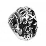 Vintage Gothic Stainless Steel Biker Men Skull Ring, Silver Black SWR0550