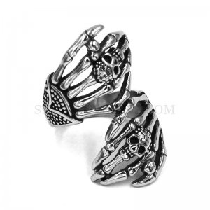 Norse Viking Wolf Skull Hands Ring Stainless Steel Jewelry Nordic Rune Odin Symbol Amulet Biker Men Ring Wholesale SWR0939