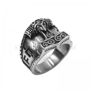 Tribal Symbol Myth Thor Hammer Ring Stainless Steel Jewelry Celtic Knot Ring Norse Viking Wolf Biker Men Ring SWR0919