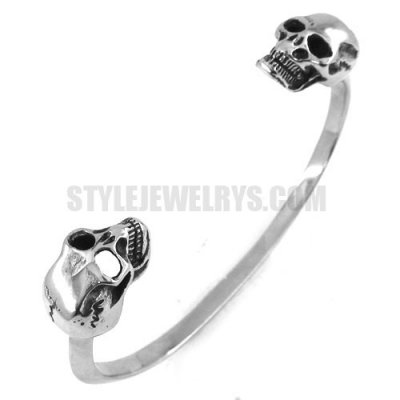 Stainless steel bangle two skull cuff bracelet SJB0187