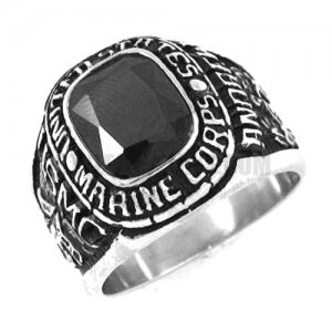 Stainless steel ring black stone ring, carved word ring SWR0157