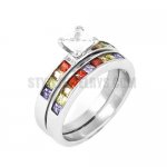 Stainless Steel White Rhodium Princess Wedding Engagement Ring Set SWD0003