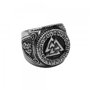 Norse Viking Rune Ring Stainless Steel Jewelry Tribal Celtic Knot Nordic Rune Odin Symbol Amulet Biker Ring SWR1026