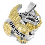 Live To Ride Spirit Eagle Pendant Stainless Steel Jewelry Pendant Gold Classic Motorcycles Biker Pendant SWP0186