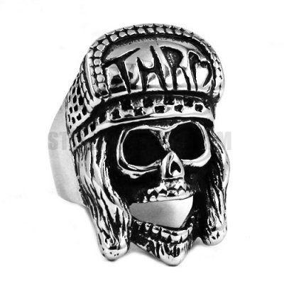 Stainless Steel Carved Word Skull Ring SWR0426