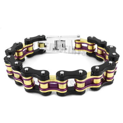 Stainless Steel Bracelet Black, Gold Violet Biker Bracelet SJB0281