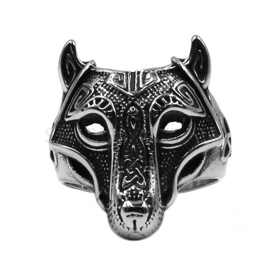 Norse Vikings Wolf Ring Stainless Steel Jewelry Fashion Celtic Knot Ring Odin Symbol Amulet Biker Men Ring Wholesale SWR0792 - Click Image to Close