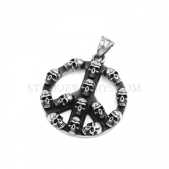 Stainless Steel Peace Sign Biker Skull Necklace Pendant SWP0538 - Click Image to Close