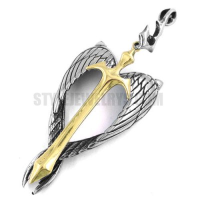 Stainless steel pendant gold cross with wing pendant SWP0173