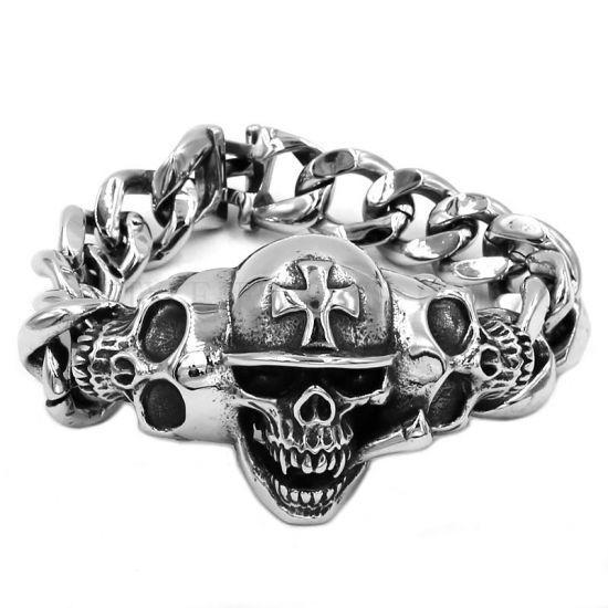 Vintage Biker Skull Bracelet Stainless Steel Cross Skull Bracelet Gothtic Men Bracelet SJB0348 - Click Image to Close