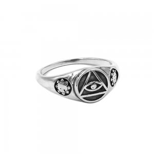 S925 Sterling Silver Illuminati Pyramid Eye Symbol Ring Fashion Biker Silver Ring Mens Women Finger Ring SWR0949